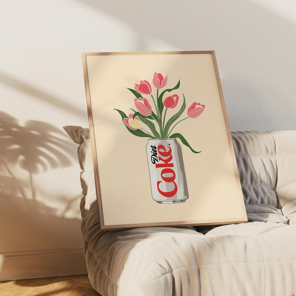 Diet Coke & Tulip Art Print: Whimsical Kitchen Wall Decor