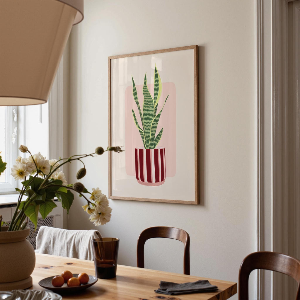 Snake Plant in a Striped Plant Pot Print