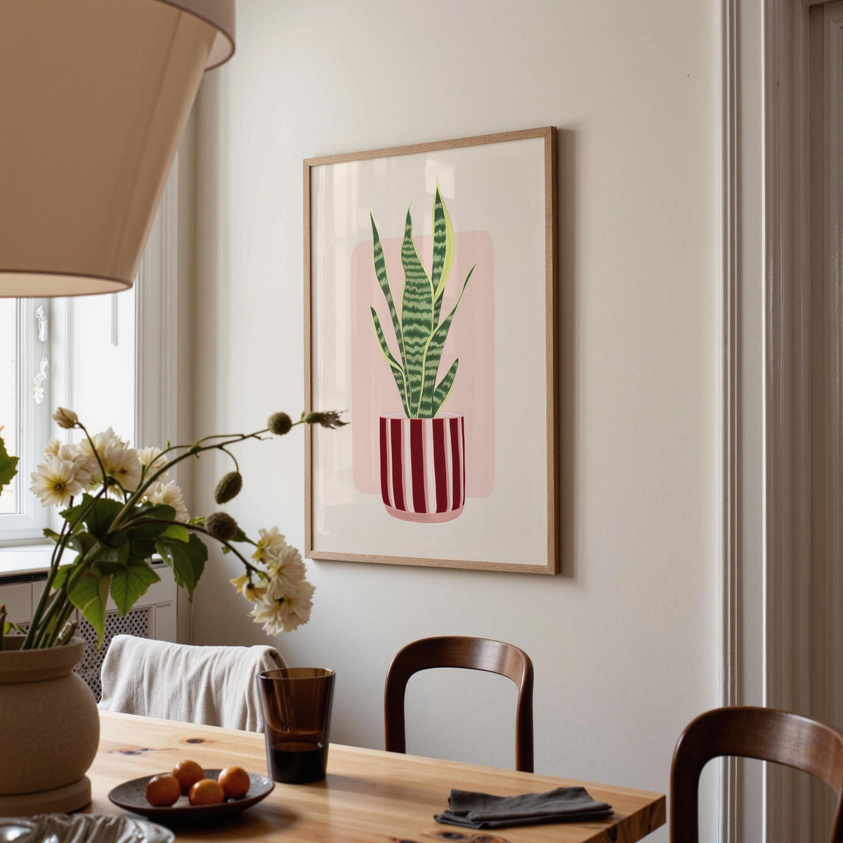 Snake Plant in a Striped Plant Pot Print