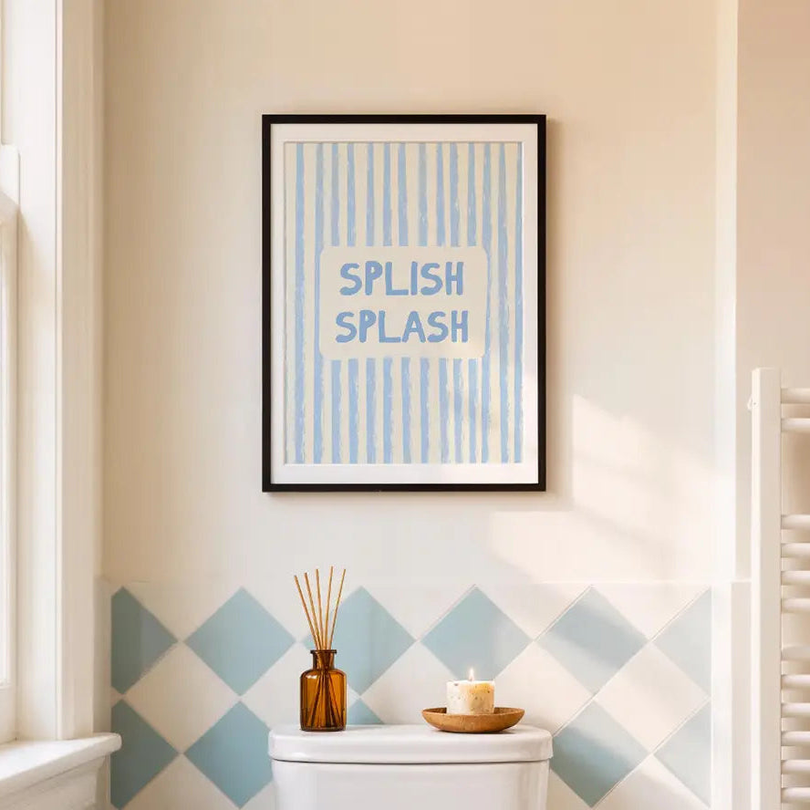 Splish Splash Bathroom Print: Soft Blue Wall Art