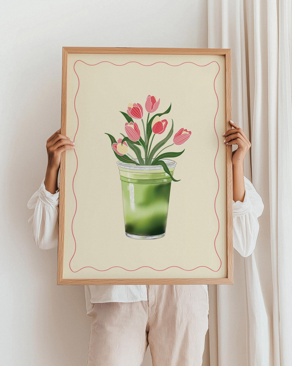 Matcha Tulips Art Print: Floral Matcha Illustration