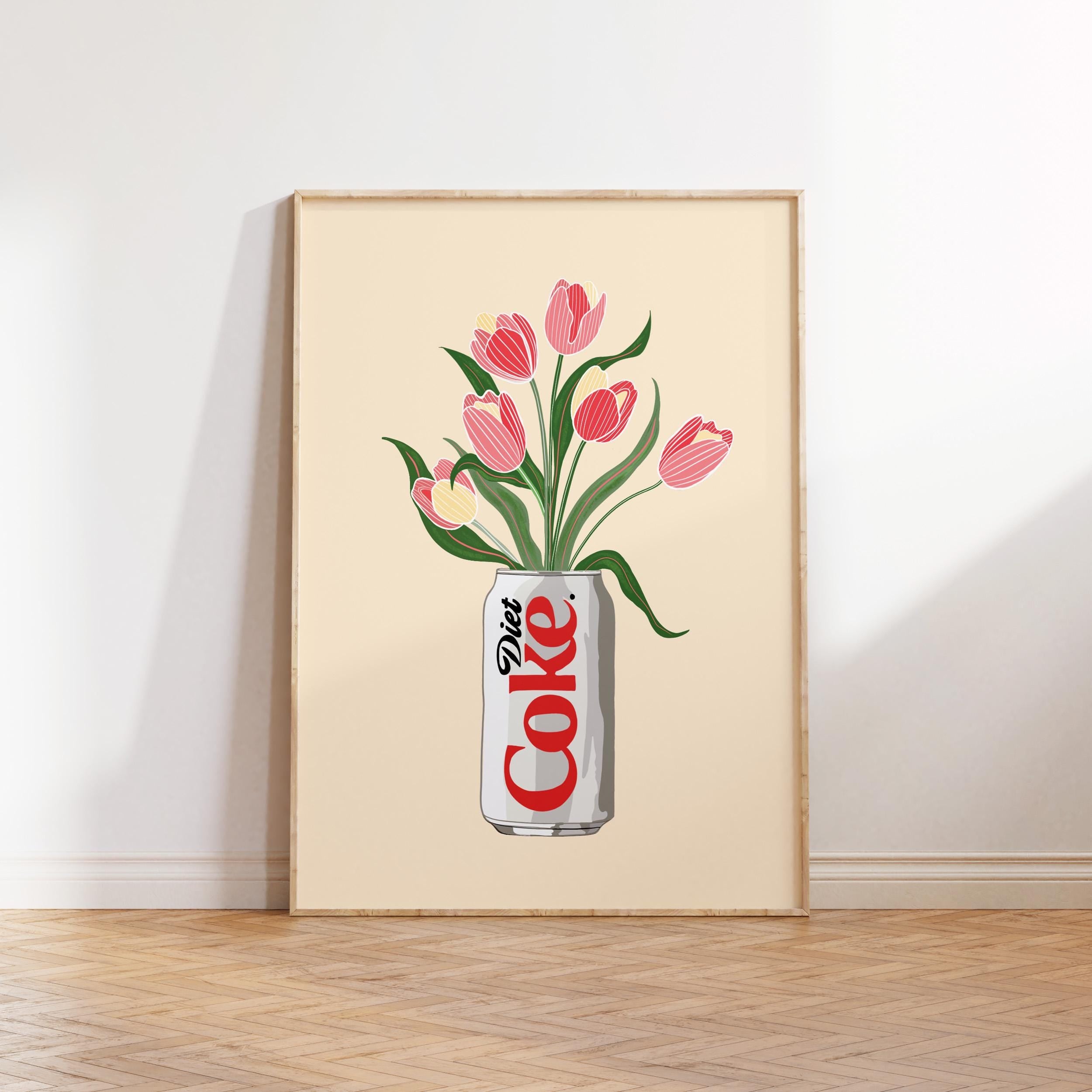 Diet Coke & Tulip Art Print: Whimsical Kitchen Wall Decor