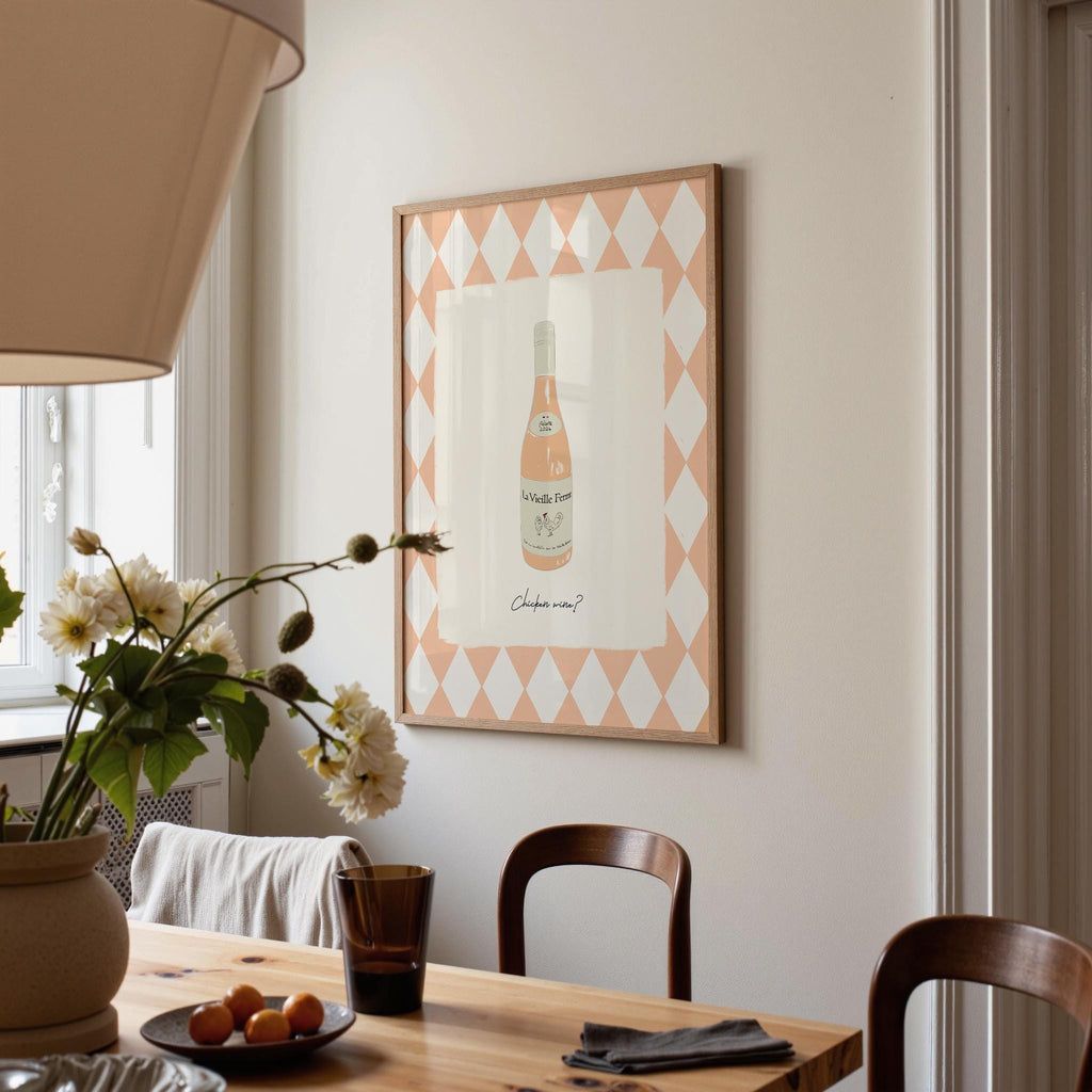 Chicken Wine: Trendy Pattern Kitchen Wall Art, Home Bar
