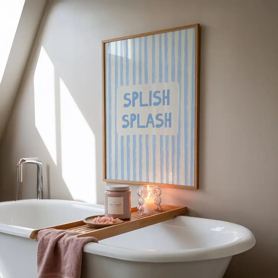 Splish Splash Bathroom Print: Soft Blue Wall Art